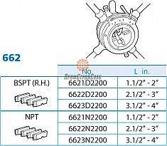 Гребенки клуппа трубного регулируемого Super-Ego 662 Set 1 1/2"-4" NPT